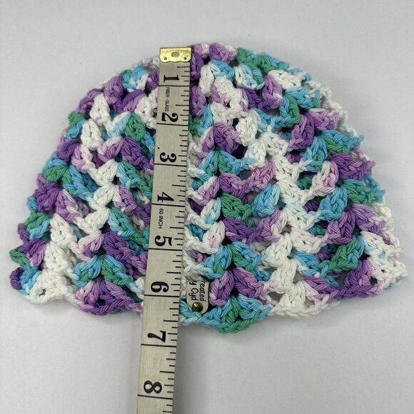 Handmade New Lacy Cloch Sugar 'n Cream in Beach‎ Ball Blue Knit Beanie - S/M - Picture 10 of 11